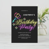 Zwarte Neon Kleurrijke Glow Balloon Verjaardag Kaart (Staand voorkant)