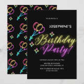 Zwarte Neon Kleurrijke Glow Balloon Verjaardag Kaart (Voorkant / Achterkant)