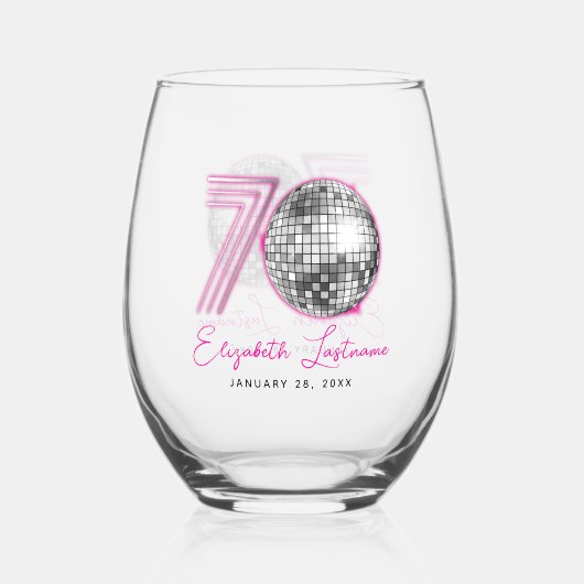 Zwarte Neon Roze Disco Ball 470e verjaardag Wijnglas Zonder Voet (Achterkant)