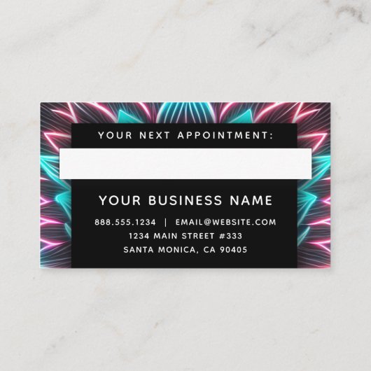 Zwarte Neon Roze en Blauwe Lotus Flower Profession Afsprakenkaartje (Achterkant)