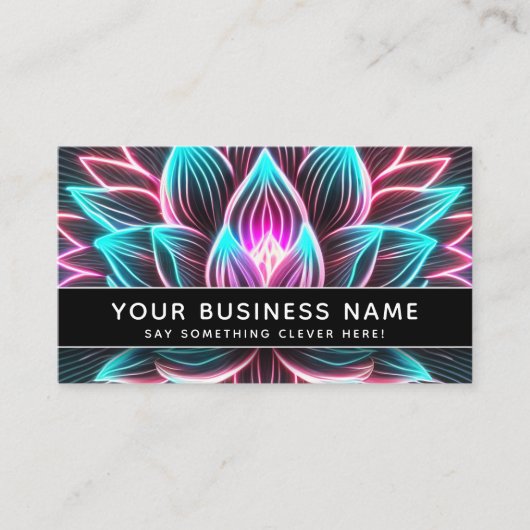Zwarte Neon Roze en Blauwe Lotus Flower Profession Afsprakenkaartje (Voorkant)