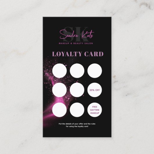 Zwarte Neon Roze Schoonheidssalon QR Code Loyaltyk Visitekaartje (Voorkant)