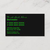 Zwarte neongroene barman drink visitekaartje (Achterkant)