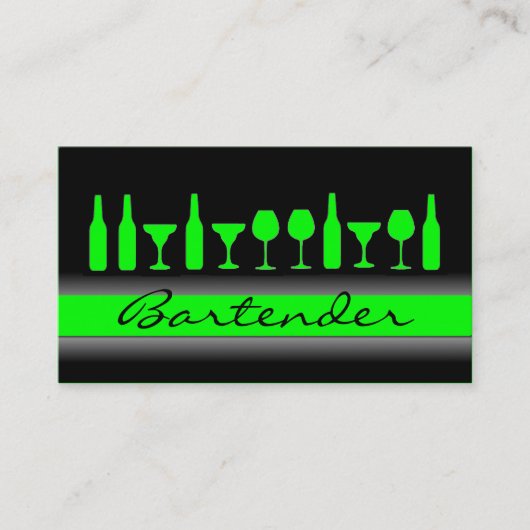 Zwarte neongroene barman drink visitekaartje (Voorkant)