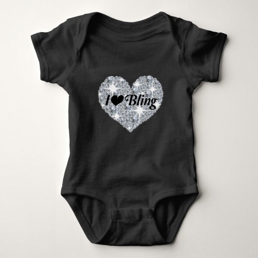 Zwarte nep-diamanten hart 'I Love Bling' ontwerp Romper (Voorkant)