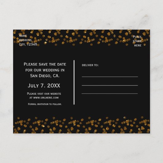 Zwarte nep geborstelde gouden Save The Date-ansich Aankondigingskaart (Achterkant)