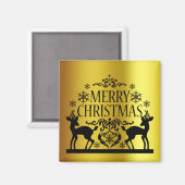 Zwarte Nep Goud Zalig Kerstmis Magneet (Voorkant / Achterkant)