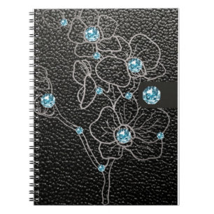 zwarte nep leer stijl met grijze bloemen en notitieboek