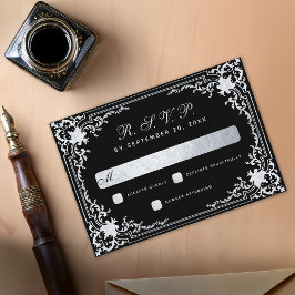 Zwarte Nep Zilver Kleur Vintage Elegante Script Tr RSVP Kaartje
