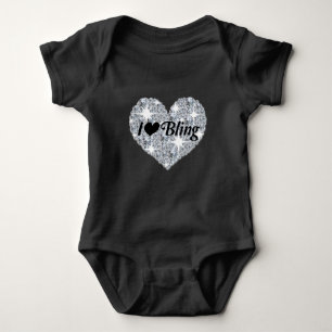 Zwarte nepdiamant hart 'I Love Bling' ontwerp Romper