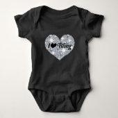 Zwarte nepdiamanten hart 'I Love Bling' ontwerp Romper (Voorkant)