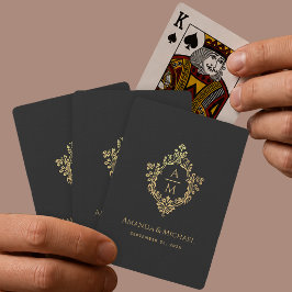 Zwarte nepgouden monogram in elegante trouwrand pokerkaarten