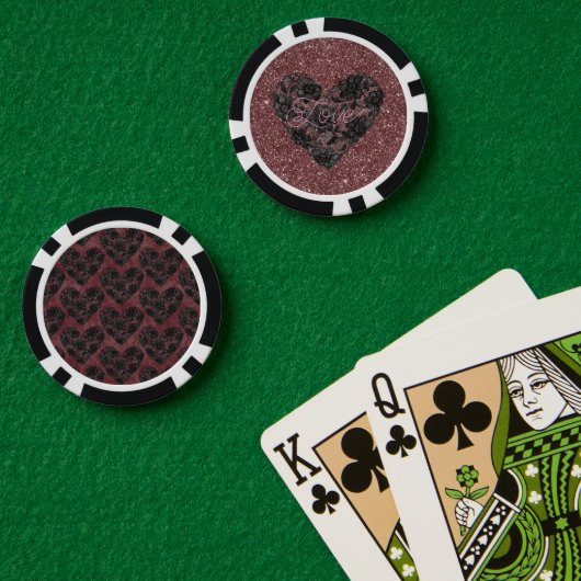 Zwarte nepsierhart bloem poker chips (Pokertafel (Dubbel))