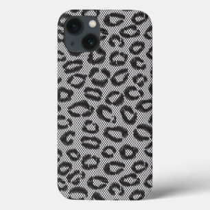 Zwarte netzijde met luipaard op wit iPhone 13 hoesje