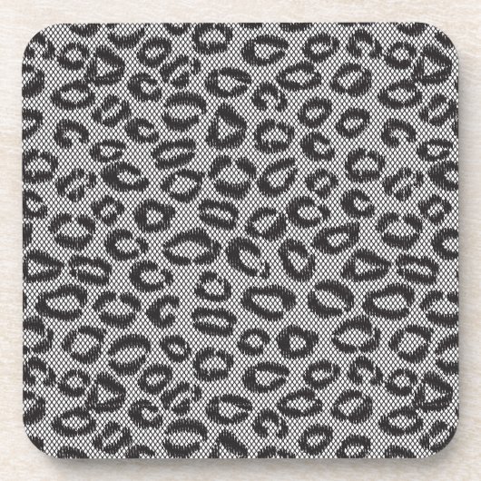 Zwarte netzijde met luipaard op wit drankjes onderzetter (Voorkant)