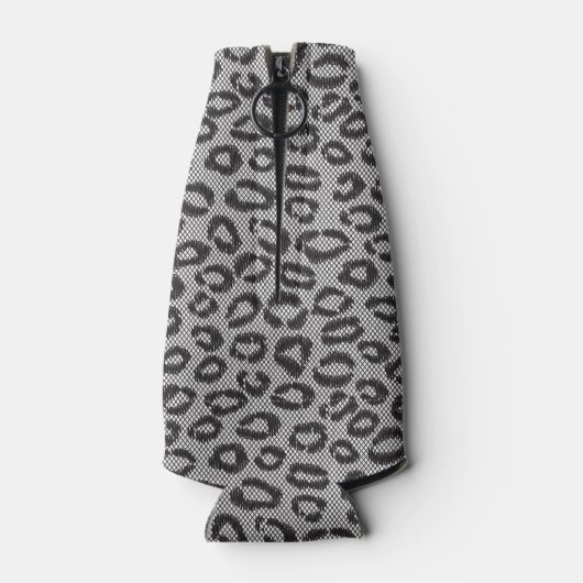 Zwarte netzijde met luipaard op wit flesjeskoeler (Achterkant)