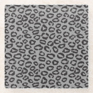 Zwarte netzijde met luipaard op wit glazen onderzetter