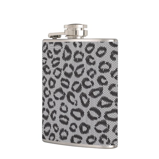 Zwarte netzijde met luipaard op wit heupfles (Links)