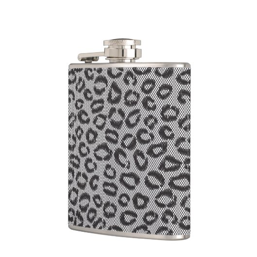 Zwarte netzijde met luipaard op wit heupfles (Links)