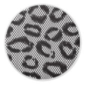 Zwarte netzijde met luipaard op wit keramische knop (Voorkant)