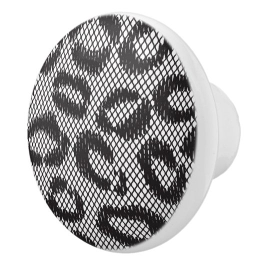 Zwarte netzijde met luipaard op wit keramische knop (Rechts)