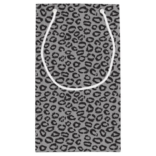 Zwarte netzijde met luipaard op wit klein cadeauzakje (Achterkant)