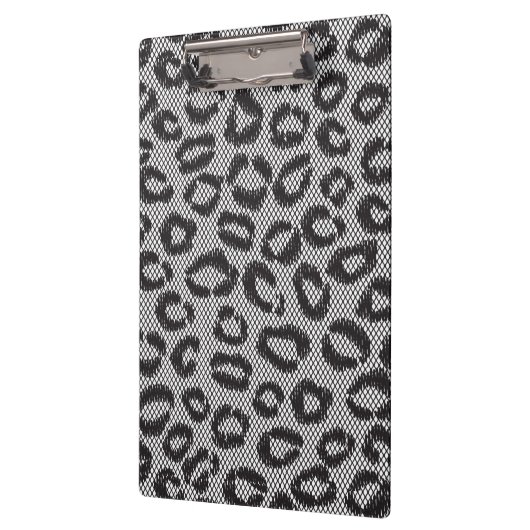 Zwarte netzijde met luipaard op wit klembord (Links)