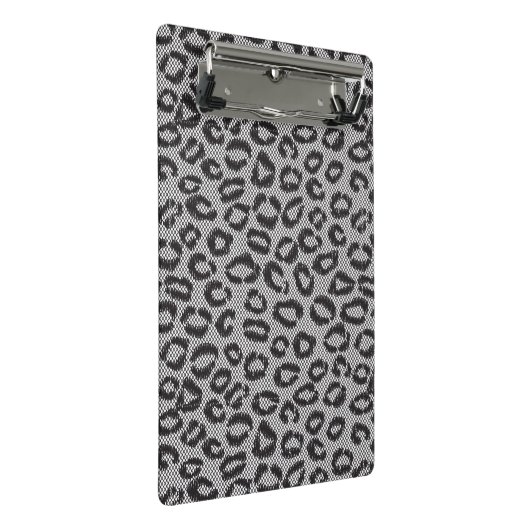 Zwarte netzijde met luipaard op wit mini klembord (Schuin)