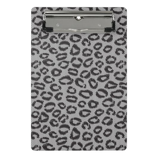 Zwarte netzijde met luipaard op wit mini klembord (Voorkant)