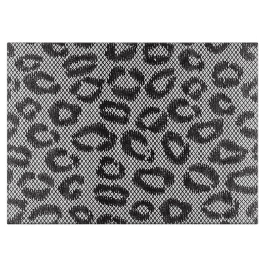 Zwarte netzijde met luipaard op wit snijplank (Voorkant)