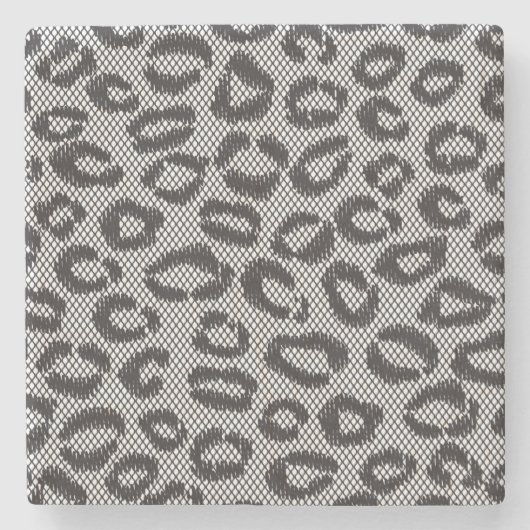 Zwarte netzijde met luipaard op wit stenen onderzetter (Voorkant)