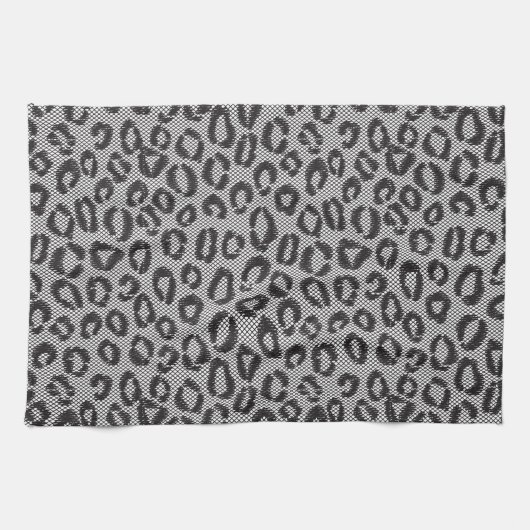 Zwarte netzijde met luipaard op wit theedoek (Horizontaal)