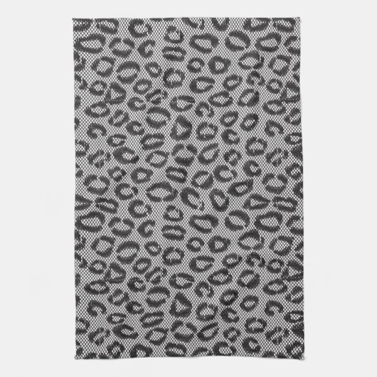 Zwarte netzijde met luipaard op wit theedoek (Verticaal)
