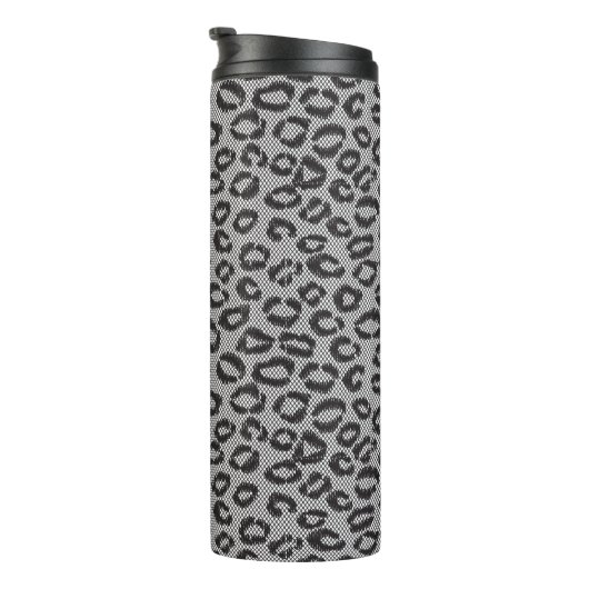 Zwarte netzijde met luipaard op wit thermosbeker (Geroteerd rechts)