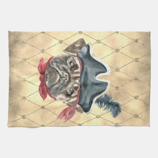 Zwarte neus de Pugs Piraat Keukenhanddoek (Horizontaal)