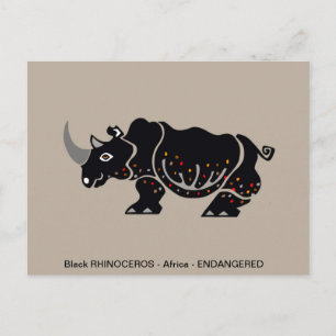 Zwarte neushoorn - Bedreigd dier - Wildlife - Briefkaart