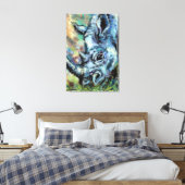 Zwarte Neushoorn Graast In Savannah Canvasprint Canvas Afdruk (Insitu (Slaapkamer))