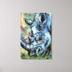 Zwarte Neushoorn Graast In Savannah Canvasprint Canvas Afdruk