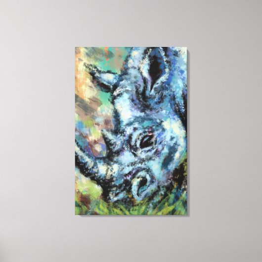 Zwarte Neushoorn Graast In Savannah Canvasprint Canvas Afdruk (Voorkant)