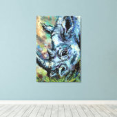 Zwarte Neushoorn Graast In Savannah Canvasprint Canvas Afdruk (Insitu (Houten vloer))