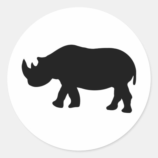 Zwarte neushoorn illustratie ronde sticker (Voorkant)