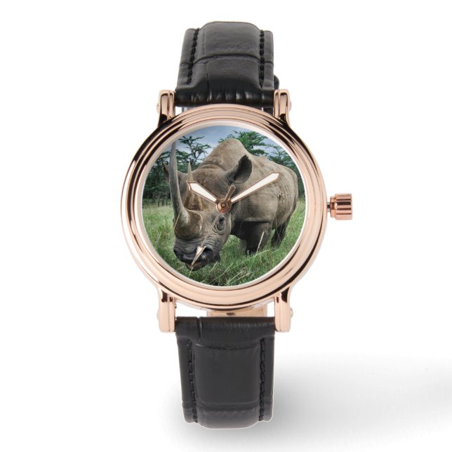 Zwarte Neushoorn | Kenia Horloge (Voorkant)