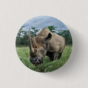 Zwarte Neushoorn Kenia Ronde Button 3,2 Cm