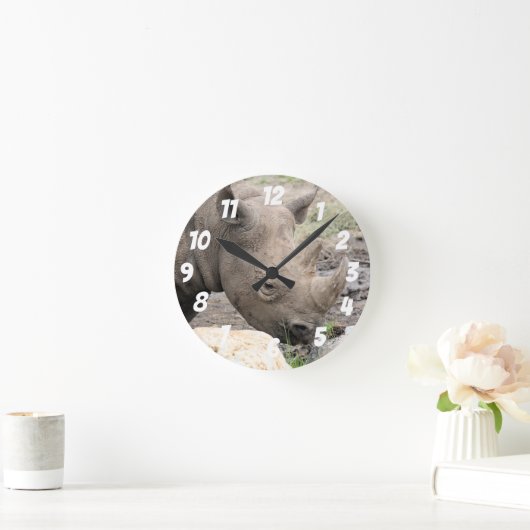 Zwarte neushoornwandklok ronde klok (Huis)