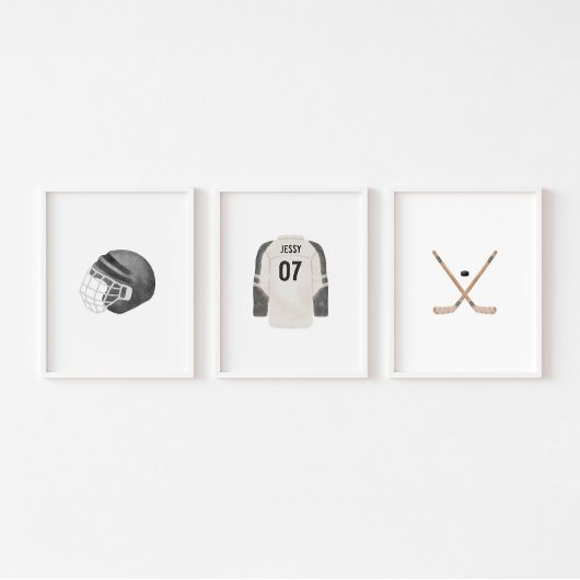 Zwarte neutrale hockey aangepaste naam muur kunst muurkunst sets