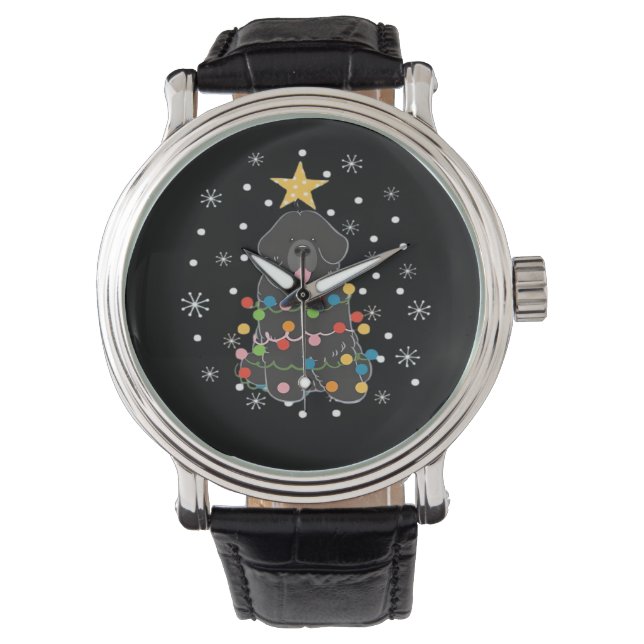 Zwarte Newfie Newfoundland-hond Kerstboom Klasse Horloge (Voorkant)