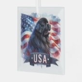 Zwarte Newfie Patriottisch Glas Ornament (Voorkant links)