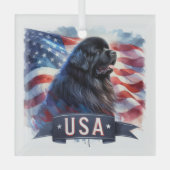 Zwarte Newfie Patriottisch Glas Ornament (Voorkant)