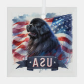 Zwarte Newfie Patriottisch Glas Ornament (Achterkant)