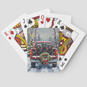 Zwarte Newfoundlander Kerst Rode Truck Vakantie Pokerkaarten